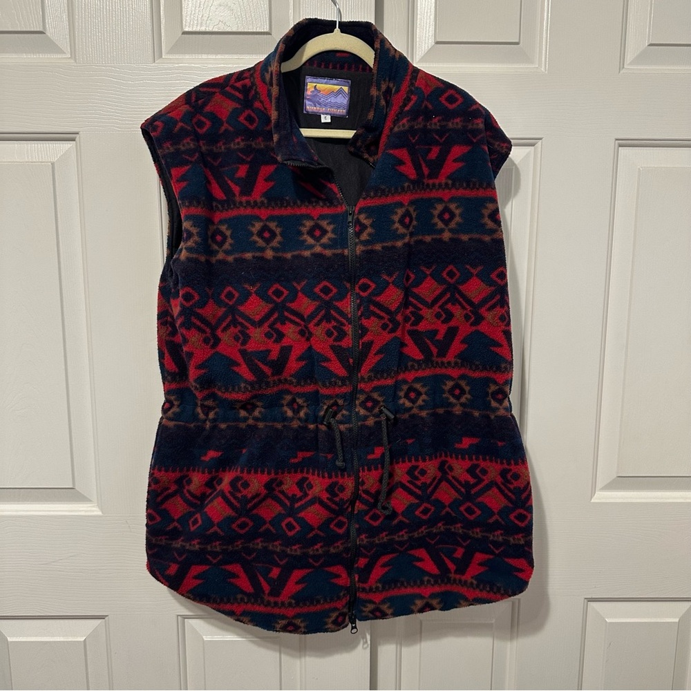 VTG Purple Sunset Tribal Printed Fleece Vest Men’s L Full Zip 90s Y2K Retro Ski